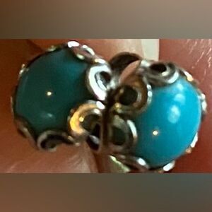 Women’s Earrings Silver Tone Turquoise Blue Stone Studs